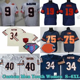 Custom S-6XL Vintage 34 Walter Payton Football Jersey 41 Brian Piccolo 72 William Perry 19 Eddie Royal 89 Mike Ditka 90 Julius Peppers 54 Brian Urlacher Sayers Patch toevoegen Patch