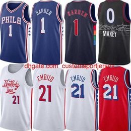 Custom s s Basketbalshirts Joe 21 Embiid Jersey James 1 Harden Tyrese Maxey 3 Iverson City Tobias Harris Niang Milton House Esition Men