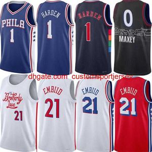 Maillots de basket personnalisés Joe 21 Embiid Jersey James 1 Harden Tyrese Maxey 3 Iverson City Tobias Harris Niang Milton House Esition Men