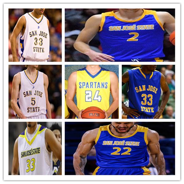 Maillots de basket-ball personnalisés San Jos State Spartans College Tibet Gorener Josh O'Garro Omari Moore Caleb Simmons Trey Smith Shon Robinson Ibrahima Diallo jaune bleu