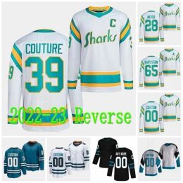 Custom San Jose''Sharks''Custom 2022-23 Reverse Retro Jersey Logan Couture Tomas Hertl Erik Karlsson Timo Meier Ferraro Radim Simek Sasha Chmelevski