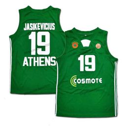 Sarunas personalizados JasiKevicius #19 Jersey de baloncesto Panathinaikos Atenas Euroleague Baloncesto Europa Men's Stitched Green Any Nombre Número Tamaño S-4XL Jerseys de chaleco