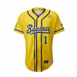 Aangepaste Savannah Bananas Baseball Jersey Kleur Geel Wit Zwart Muti Jerseys