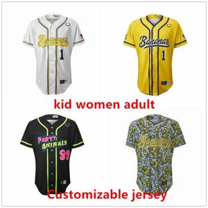 Aangepaste Savannah Bananas Baseball Jersey Grootte Jeugd Vrouwen mannen Kleur gele witte zwarte muti jerseys