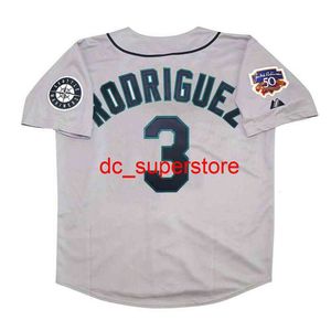 Couture personnalisée Alex Rodriguez Seattle 1997 Grey Road Jersey avec Jackie 50th Patch Hommes Femmes Youth Baseball Jersey XS-6XL