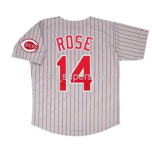 Couture personnalisée Pete Rose Cincinnati Grey Road Jersey w / Team Patch Hommes Femmes Youth Baseball Jersey XS-6XL