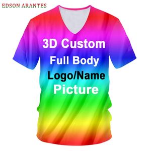 Camiseta personalizada con cuello en V profundo y sexy, diseño DIY con tu propia imagen, camiseta con texto, camiseta unisex de verano Hip Hop Casaul, camiseta con estampado 3D personalizada 220619