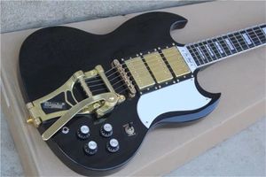 Guitare électrique noire SG personnalisée, corps en acajou, touche en palissandre, 3 micros standard, quincaillerie dorée
