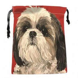 Personnalisé Shih Tzu Dog Peinture Sac à cordon 18x22cm Petit voyage Femmes Petit sac en tissu Pochette cadeau de Noël v9kD #