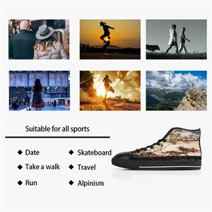 Aangepaste schoenen klassiek canvas high cut skateboard casual drievoudige zwart acceptatie aanpassing uv printen lage heren dames sport sneakers ademende kleur 925