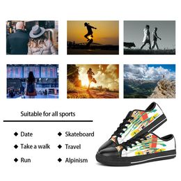Maßgeschneiderte Schuhe Classic Canvas Low Cut Skateboard Casual Triple Black Akzeptieren Sie die Anpassung UV-Druck niedrige Sport-Sneaker für Herren und Damen Atmungsaktive Farbe 329