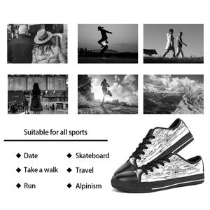 Aangepaste schoenen klassiek canvas low gesneden skateboard casual drievoudige zwarte acceptatie aanpassing UV printen lage heren dames sport sneakers ademende kleur 729