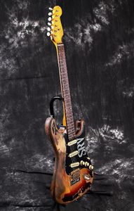Tienda personalizada 10S Edición limitada Stevie Ray Vaughan Tribute Número One SRV # 1 Relic Pesada Guitarra eléctrica Alder Body Vintage Amarillo Cuello