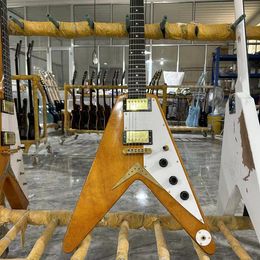 Custom Shop 1958 Korina Flying v Electric Guitar Rosewood Boodboard Witte pickups Gratis verzending Juist