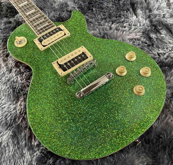 Tienda personalizada 1959 Big Sparkle Green Gold Guitar Electric Guitar Codo de caoba Pickups Zebra Tuners TUILP Hardware cromado7825635