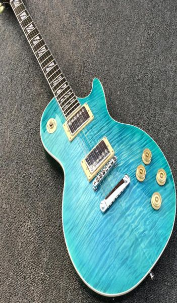 Tienda personalizada 1959 R9 Vos Green Supre Electric Guitar Tiger Flame Maple Top Back Bloque Split Mop Inlay Globe Headstock Inlay TU3788534