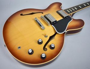 Shop personnalisée 335 Iced Tea Burst Semi Hollow Body Jazz Guitar Guitare Double F trous Rosewood Forfard White Mop Block INAY6809138