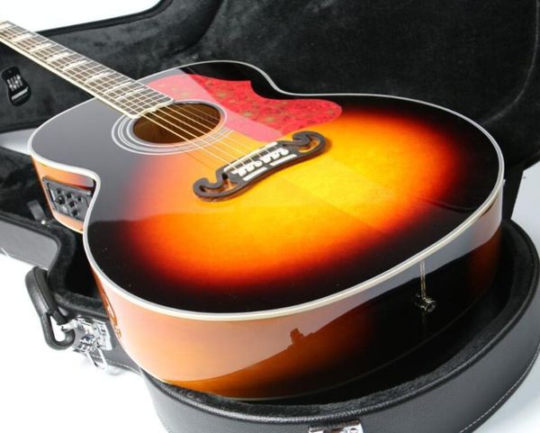 Tienda personalizada 43 pulgadas Jumbo Cherry Sunburst 200 Guitarra acústica eléctrica Vino tinto Tortuga Golpeador Grover Sintonizadores Copia Fishman Pick7089953