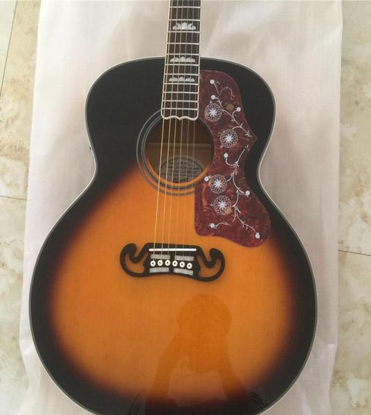 Atelier personnalisé 43 pouces Jumbo Tobacco Sunburst J200 Guitare acoustique électrique Turtle à vin rouge Pickguard Grover Tiners Copy Fishman PI1770574