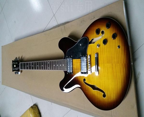 Tienda personalizada 50 aniversario 335 Vintage Sunburst CS Semi Hollow Body Jazz Guitarra Guitarra Flame Maple Back Dot INCROMES CHROME HA8262714