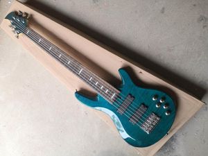 Custom Shop 6 cuerdas Ocean Blue Bass Guitar Flamed Maple Top Guitar Pastillas activas Chrome Hardware China Bass Guitars