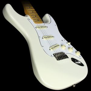 Custom Shop Años 70 Jimi Hendrix Guitarra eléctrica blanca Mástil de arce Diapasón Incrustaciones de puntos Placa de mástil grabada especial Afinadores vintage Puente trémolo Barra Whammy