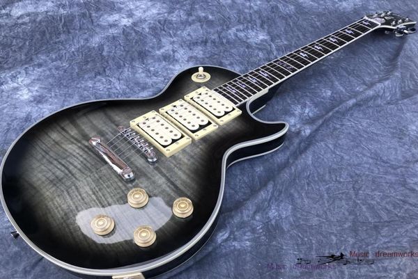 Custom shop Ace frehley signature 3 micros Guitare électriqueBois d'érable flammé de haute qualitéCouleur progressive noire transparente1562039