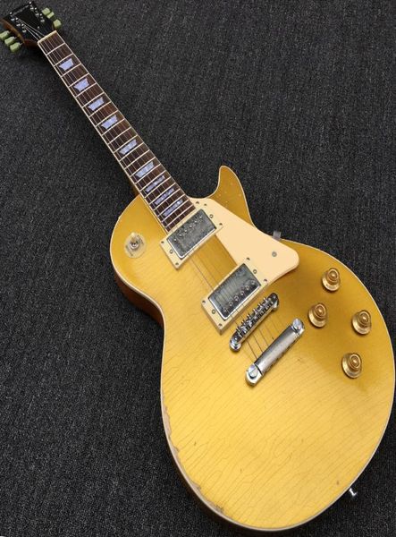 SHOP Custom SHODTOP Goldtop Heavy Relic Gold Guitar Electric Guitar de caoba Cuerpo Crack Line Relic Effect Tuilp Tuners Chrome Hardwar8628708