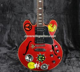 Atelier personnalisé Alvin Lee Big Red Cherry Semi Hollow Body Blues Rock Guitar Guitare One Piece Neck Grover Tauners Little Block Incrup Hsh Pickups