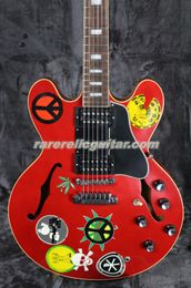 Atelier personnalisé Alvin Lee Guitar Big Red Semi Hollow Body Guitar Guitar Perl Block Incrup Hsh Pickup Grover Taillers