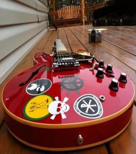 Tienda personalizada Alvin Lee Semi Hollow Body Big Red 335 Jazz Electric Guitar Multi Stickers Top Small Block Inlay 60s HSH Picku9507787