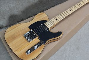 Guitare électrique Burlywood en bois naturel, corps en frêne, incrustation de points, touche en érable, Pickguard noir, 6 cordes, livraison gratuite