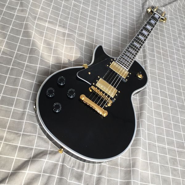 Tienda personalizada, guitarra eléctrica negra para mano izquierda, diapasón de palisandro, 22 Pinsilk, herrajes dorados, envío gratis