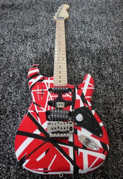 Tienda personalizada Stripe Black White Red St Electric Guitar Maple Maple Floyd Rose Tremolo Bloqueking Nut9352100