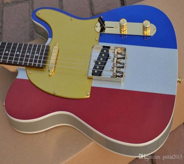 Tienda personalizada Buck Owen Edición limitada 1996 Rojo Blanco Azul Big Sparkle Guitarra eléctrica Gold Pickguard Golden Hardware7412450