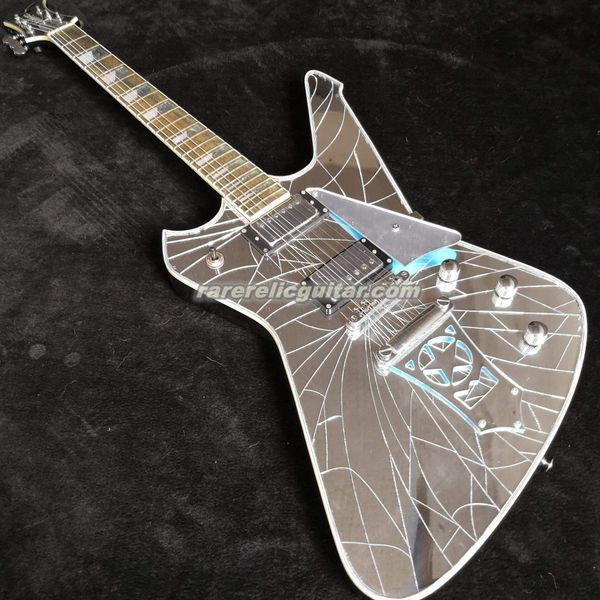 Custom Shop Burn Iceman Stanley Signature Miroir Cracké Guitare Électrique Forme D'étoile Cordier Miroir Pickguard Abalone Block Inlay Grover Tuners Matériel Chromé