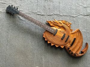 Dibujos animados de tienda personalizada, talla de guitarra eléctrica de dragón de dibujos animados, guitarra eléctrica personalizada de 24 trastes