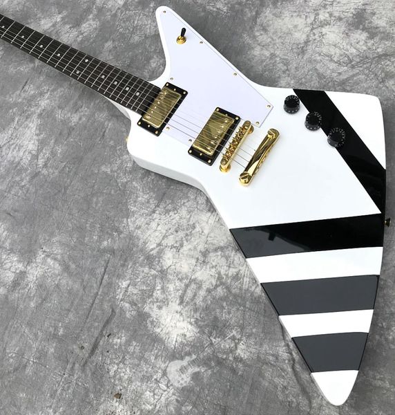 Tienda personalizada Guitarra eléctrica personalizada en rayas blancas y negras La forma de color del logotipo se puede personalizar 4242116