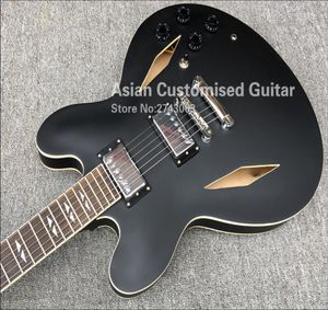 Atelier personnalisé Dave Grohl DG335 Matte noir semi creux de corps jazz électrique guitare guitarra double diamant trous diamant diamant blanc mop4230658