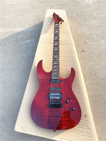 Custom Shop Double Swing Guitare Électrique Red Flame Maple Top Micros SSH Matériel Noir