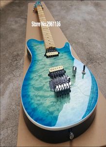 Aangepaste winkel Edward Van Halen Gang Blue Green Quilted Maple Top Electric Guitar Maple Neck Floyd Rose Tremolo Tailpiece8171874