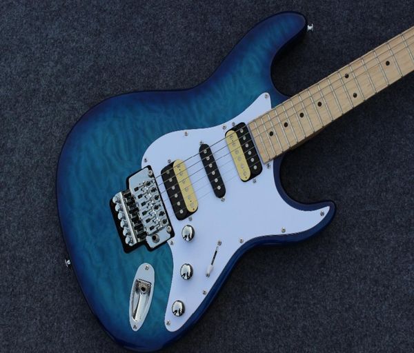 Tienda personalizada guitarra eléctrica diapasón de arce color azul llama hecha a mano 6 picaduras6530121