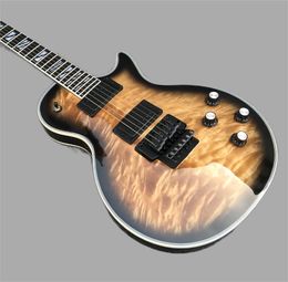 Custom Shop Electronic Guitar Vibrato Bridge System Qililted Maple Top en Back Ebony Fretboard Fret Nibs Black Hardware Guitar 2589