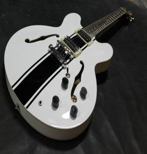 Custom Shop ES 333 Tom Delonge Signature Semi Hollow Body White Black Stripe Jazz Electric Guitar Double F Holes Dot Inlay Grove9271274