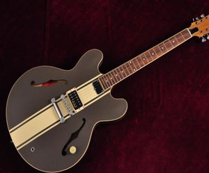 Shop personnalisée ES 333 Tom Delonge Signature semi creux Corps Brun Brown Stripe Jazz Guitar Guitare Double F trous Dot Inclay Grove8364996