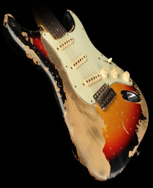 Custom Shop Exclusivo Masterbuilt 1964 Ultimate Heavy Relic Guitarra eléctrica 3 tonos Sunburst con cuerpo de aliso liviano 9954234