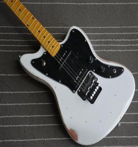 Shop personnalisée fano alt de facto jm6 guitare électrique blanc électrique floyd rose tremolo pont noir p90 pickuos pickguard noire9934039
