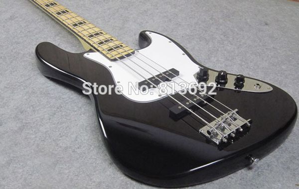 Custom Shop Geddy Lee Signature Jazz Bass 4 cordes Guitare basse électrique noire, touche en érable, reliure avec incrustations de blocs noirs