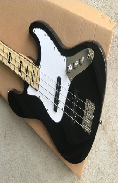 SHOP personnalisé Geddy Lee Signature Jazz Bass 4 Crises Black Electric Bass Guitar Maple Nou Forfard Black Block Inclays1555395