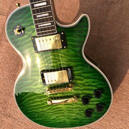Custom Shop, guitares électriques personnalisées Green LP, quincaillerie dorée, guitare Flame Maple 22Frets, livraison gratuite